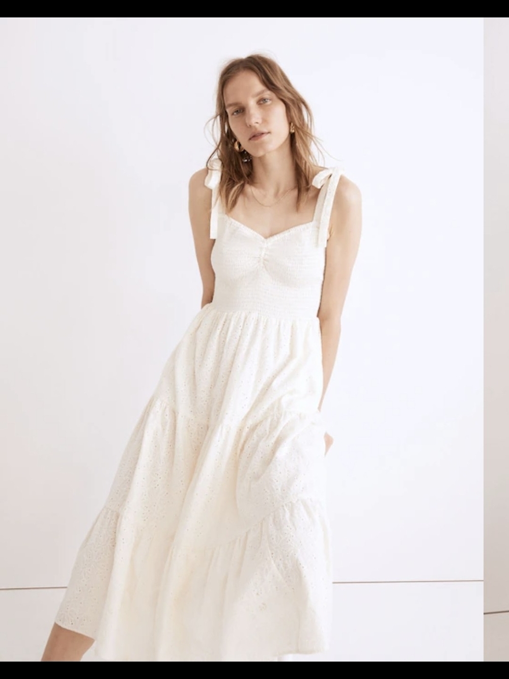 Madewell Cream Eyelet Tie-Shoulder Tiered Maxi Dress Sz XS NEW Boho Cottagecore